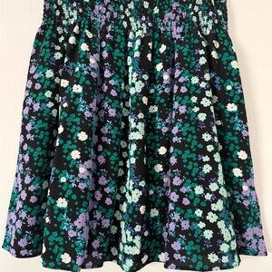 LOFT Black Floral Smocked Circle Skirt in Mint, Lavender & White
